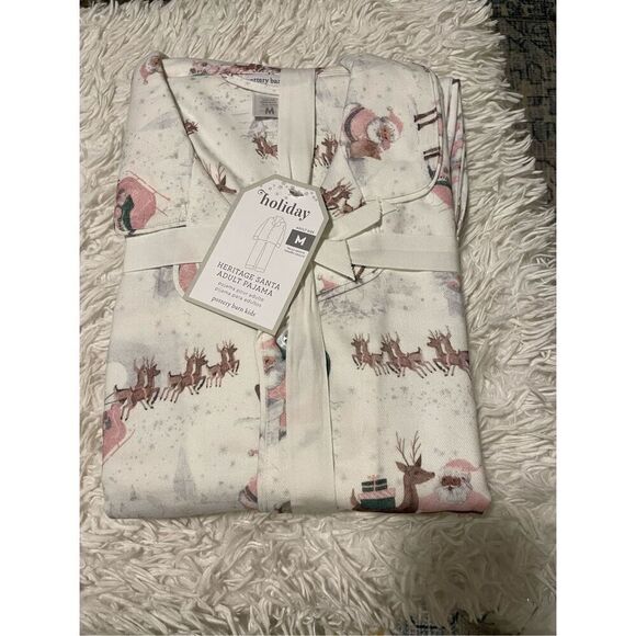 Pottery Barn Blush Heritage Santa Adult Flannel Pajama Set Med - Picture 6 of 8